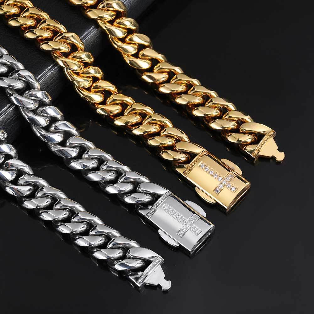 Iced Out Cuban Chain Necklace Stainless Steel Titanium Hip Hop Jewelry for Men | Caratix Jewelry - CaratixJewelry